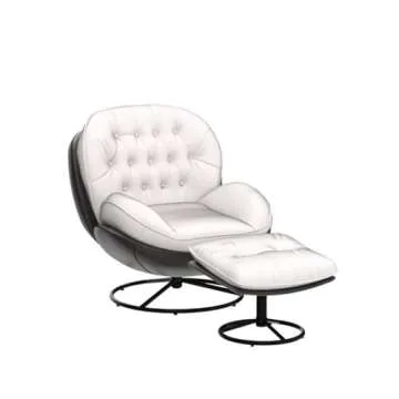 ZH4YOU Swivel Linen Fabric Accent Chair with Stool