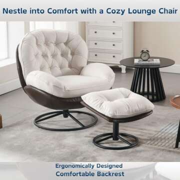 ZH4YOU Swivel Linen Fabric Accent Chair with Stool