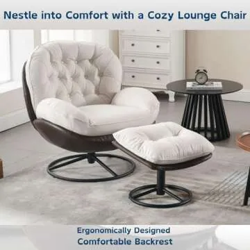 ZH4YOU Swivel Linen Fabric Accent Chair with Stool