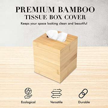 JUSK Design Tissue Box Holder - Modern, Minimalist, and Durable Wooden Tissue Box with Sliding Bottom, Easy-Refill - Premium-Quality Bamboo Tissue Box Cover, Square