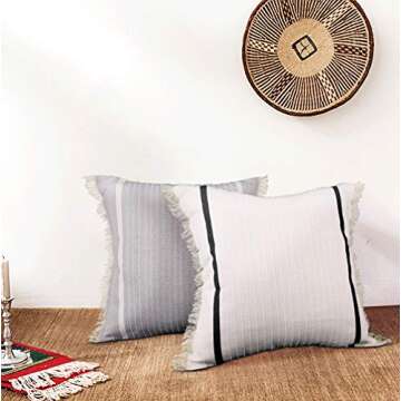 Stylish Cygnus Gray Woven Throw Pillow Covers | Boho Decor