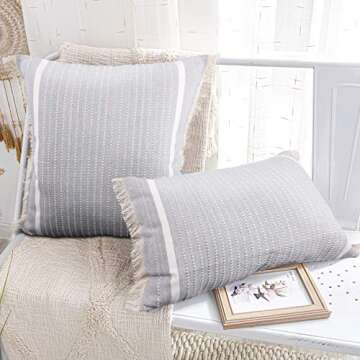 Stylish Cygnus Gray Woven Throw Pillow Covers | Boho Decor