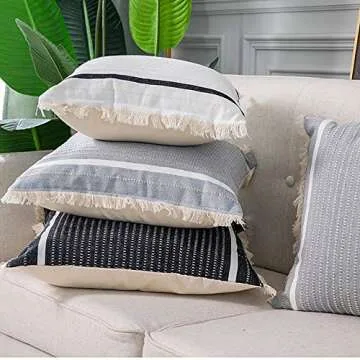 Stylish Cygnus Gray Woven Throw Pillow Covers | Boho Decor