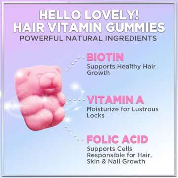 Hello Lovely! Hair Vitamins Gummy with Biotin 5000 mcg Vitamin E & C Support Hair Growth, Premium Vegetarian Non-GMO, for Stronger Beautiful Hair, Skin & Nails Supplement - 60 Bear Gummies