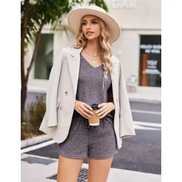 Ekouaer Women's Ribbed Lounge Set - Sleepwear Shorts