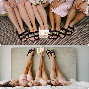 Jiuguva 6 Pairs Wedding Slippers Fuzzy I Do and I Do Crew Slipper Maid and Matron of Honor Slipper for Bride Bridesmaid Gifts for Wedding Day Bridal Shower Bachelorette Party(Stylish Style,Medium)