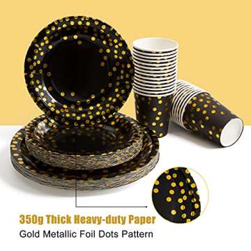 HOMIX Elegant Black and Gold Party Supplies Set for 25 Guests – 175 Pieces Disposable Dinnerware