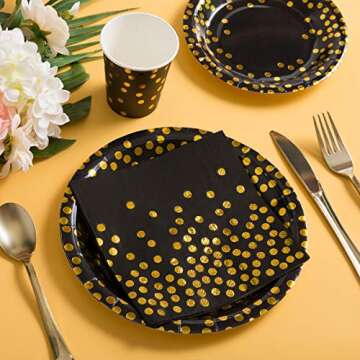 Elegant Black and Gold Party Supplies for 25 Guests