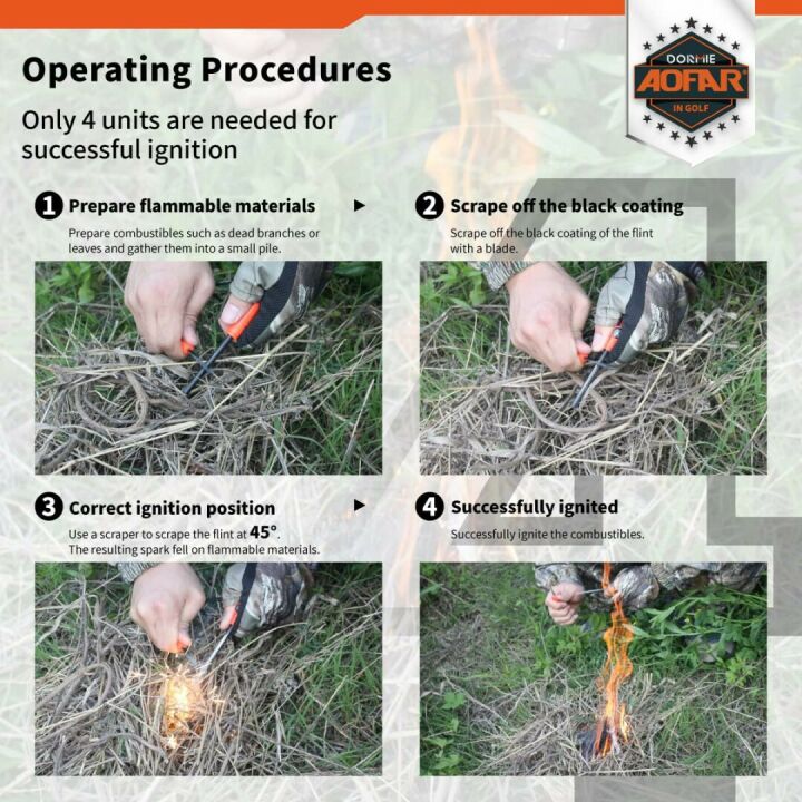 AOFAR Fire Starter with Paracord for Outdoor Use