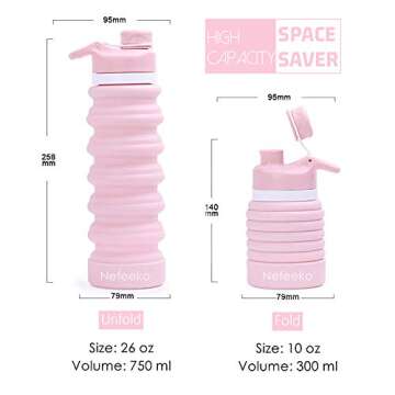 Nefeeko Collapsible Water Bottle, 26oz Silicone Foldable Water Bottles Leakproof BPA Free Travel Wat...