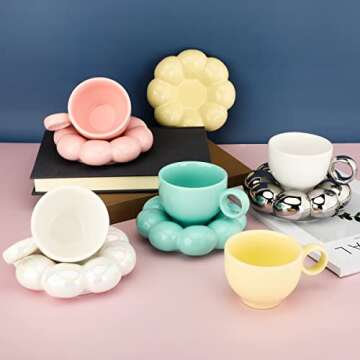 Fseoot Ceramic Coffee Mug with Sunflower Coaster Coffee Spoons 6.7 oz/200 ml Cute Creative Coffee Mu...