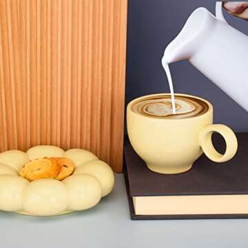 Fseoot Ceramic Coffee Mug with Sunflower Coaster Coffee Spoons 6.7 oz/200 ml Cute Creative Coffee Mug Home Office Coffee Mugs for Tea Milk(Lemon yellow)