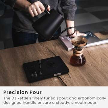 Lafeeca DJ Electric Gooseneck Kettle - Pour Over Coffee & Tea - Turntable Design - Water Boiler - Quick Heating & Temperature Control - Black