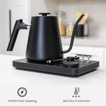 Lafeeca DJ Electric Gooseneck Kettle - Pour Over Coffee & Tea - Turntable Design - Water Boiler - Quick Heating & Temperature Control - Black