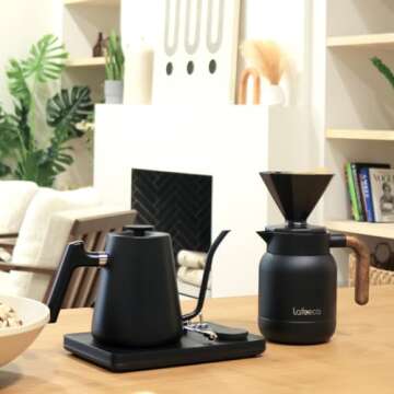 Lafeeca DJ Electric Gooseneck Kettle - Pour Over Coffee & Tea - Turntable Design - Water Boiler - Quick Heating & Temperature Control - Black