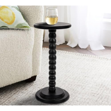 Solid Wood Black Pedestal Cocktail Table - Elegant & Sturdy