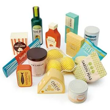 Tender Leaf Toys - Supermarket Grocery Set - 17 Pcs Wooden Pretend Play Food Pack for Supermarket Roleplay Shopping Game, Play Kitchen Accessories - Age 3+