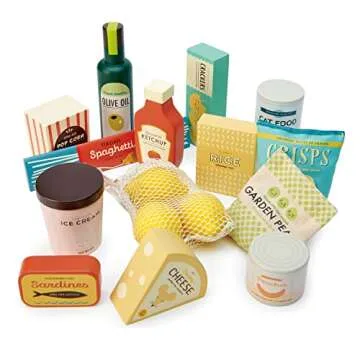 Tender Leaf Toys - Supermarket Grocery Set - 17 Pcs Wooden Pretend Play Food Pack for Supermarket Roleplay Shopping Game, Play Kitchen Accessories - Age 3+