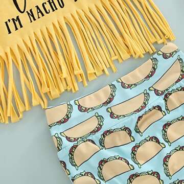 Newborn Infant Baby Girl Outfit 3pcs Letter Print Western Clothes Sets Short Sleeve Tassel T-Shirts Shorts (Yellow, 6-12 Months)