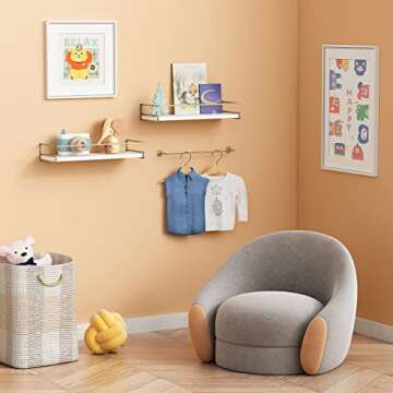 Forbena Floating Bathroom Shelves Wall Mounted, Aesthetic White and Gold Shelves for Bathroom Accessories, Modern Bathroom Organizer with Tower Bar for Wall Decor Storage Small Spaces, Set of 2