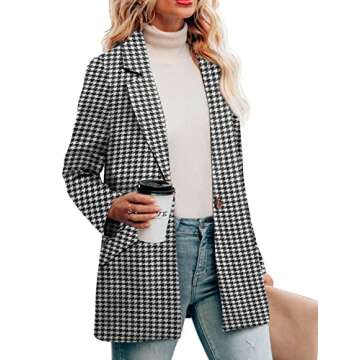 CRAZY GRID Womens Casual Blazer Long Sleeve Business Suit Jacket Open Front Button Work Office Blaze...