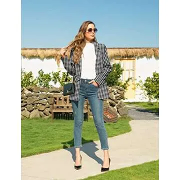 CRAZY GRID Womens Casual Blazer Long Sleeve Business Suit Jacket Open Front Button Work Office Blazer Jacket Fashion Dressy Plus Size Ladies Blazer Blackish Green 3X-Large