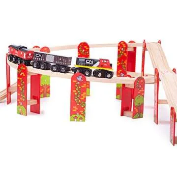 Bigjigs Rail High Level Train Track Expansion Pack - 27 Piece Wooden Train Accessories for Creative ...