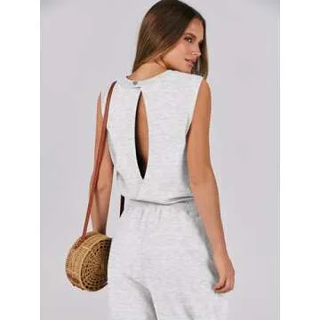 ANRABESS Jumpsuits for Women Casual Summer Sleeveless 2025 Romper One Piece Outfit Active Workout Lounge Jumpsuits Pockets Grey Medium
