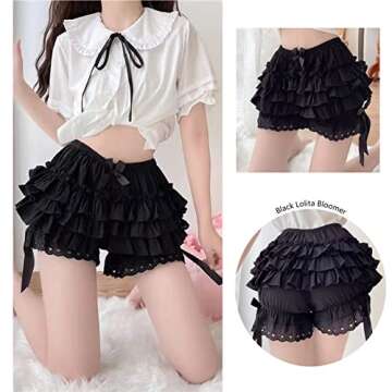 Vibsion Womens Lolita Bloomers Maid Ruffles Pumpkin Pants Bottom Shorts Cute Security Short Pants fo...