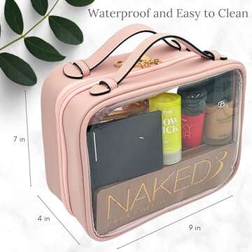 JAZD Clear Makeup Bag Toiletry Bag for Women Cosmetic Case Large Capacity Travel Make Up Bag Organizer Transparent Storage Compartment TSA Approved (PINK)