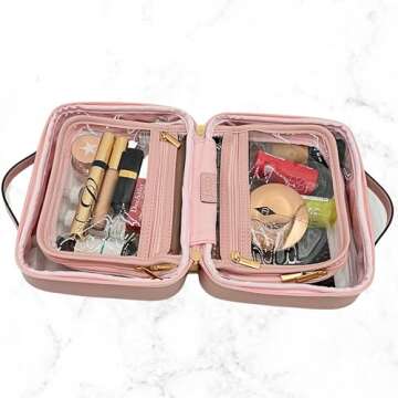 JAZD Clear Makeup Bag Toiletry Bag for Women Cosmetic Case Large Capacity Travel Make Up Bag Organizer Transparent Storage Compartment TSA Approved (PINK)