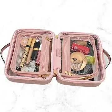 JAZD Clear Makeup Bag Toiletry Bag for Women Cosmetic Case Large Capacity Travel Make Up Bag Organizer Transparent Storage Compartment TSA Approved (PINK)