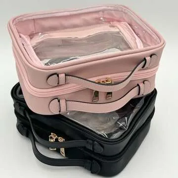 JAZD Clear Makeup Bag Toiletry Bag for Women Cosmetic Case Large Capacity Travel Make Up Bag Organizer Transparent Storage Compartment TSA Approved (PINK)