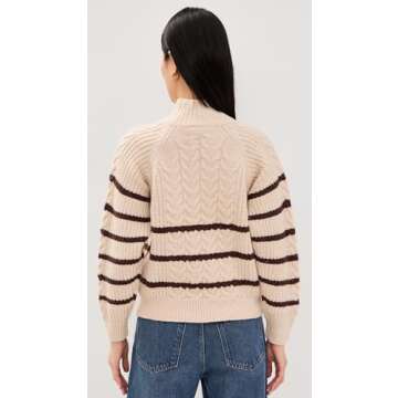 MOON RIVER Women's Striped Knit Pullover Sweater, Oatmeal, L