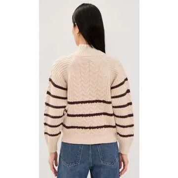 MOON RIVER Women's Striped Knit Pullover Sweater, Oatmeal, L