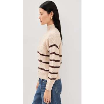 MOON RIVER Women's Striped Knit Pullover Sweater, Oatmeal, L