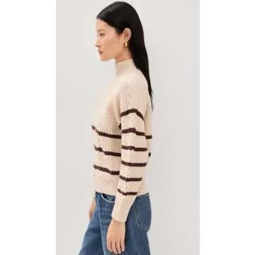 MOON RIVER Women's Striped Knit Pullover Sweater, Oatmeal, L