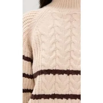 MOON RIVER Women's Striped Knit Pullover Sweater, Oatmeal, L