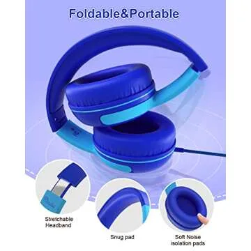 ELECDER Kids Headphones, S8 Wired Headphones for Kids with Microphone for Boys Girls, Adjustable 85dB/94dB Volume Limited (Navy/Blue)