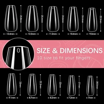 BTArtbox Clear Coffin Nails - 10 Sizes, 500 Pcs, Stylish Tips