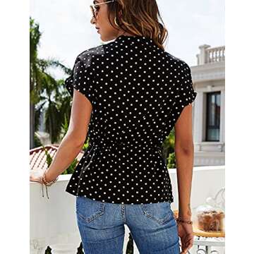 Chic Womens Button Down Blouses Casual Peplum Summer Tops Polka Dot