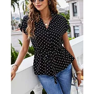 Stylish Womens Button Down Peplum Blouse for Summer