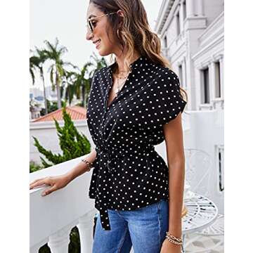 Stylish Womens Button Down Peplum Blouse for Summer