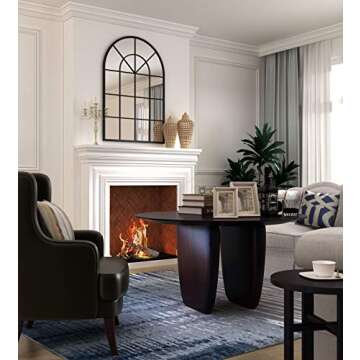 NXHOME Arched Window Finished Metal Mirror, Wall Mirror Windowpane Decoration for Living Room