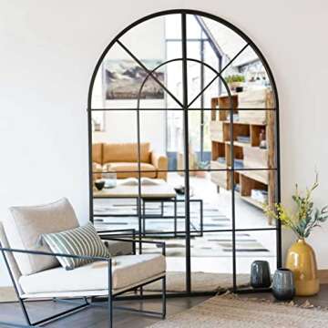 NXHOME Arched Window Finished Metal Mirror, Wall Mirror Windowpane Decoration for Living Room