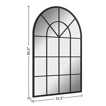 NXHOME Arched Window Finished Metal Mirror, Wall Mirror Windowpane Decoration for Living Room