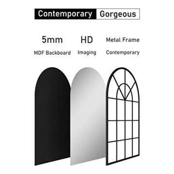 NXHOME Arched Window Finished Metal Mirror, Wall Mirror Windowpane Decoration for Living Room