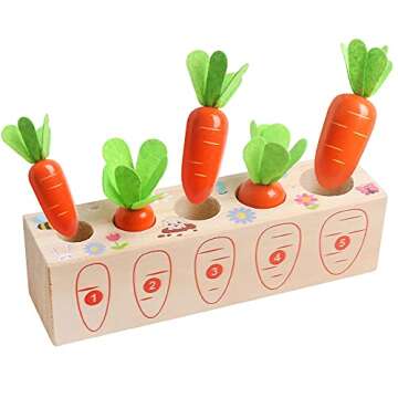 NAODONGLI Montessori Wooden Toys Carrot Harvest Game Preschool Educational Learning Fine Motor Skill...