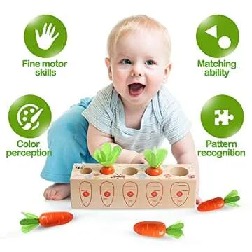 NAODONGLI Montessori Wooden Toys Carrot Harvest Game Preschool Educational Learning Fine Motor Skills Shape Size Matching Toys Birthday Easter Basket Stuffers Gift for Toddlers Ages 1-3
