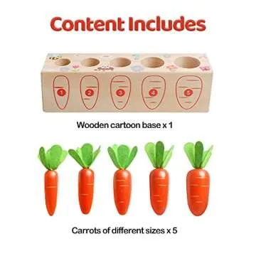NAODONGLI Montessori Wooden Toys Carrot Harvest Game Preschool Educational Learning Fine Motor Skills Shape Size Matching Toys Birthday Easter Basket Stuffers Gift for Toddlers Ages 1-3